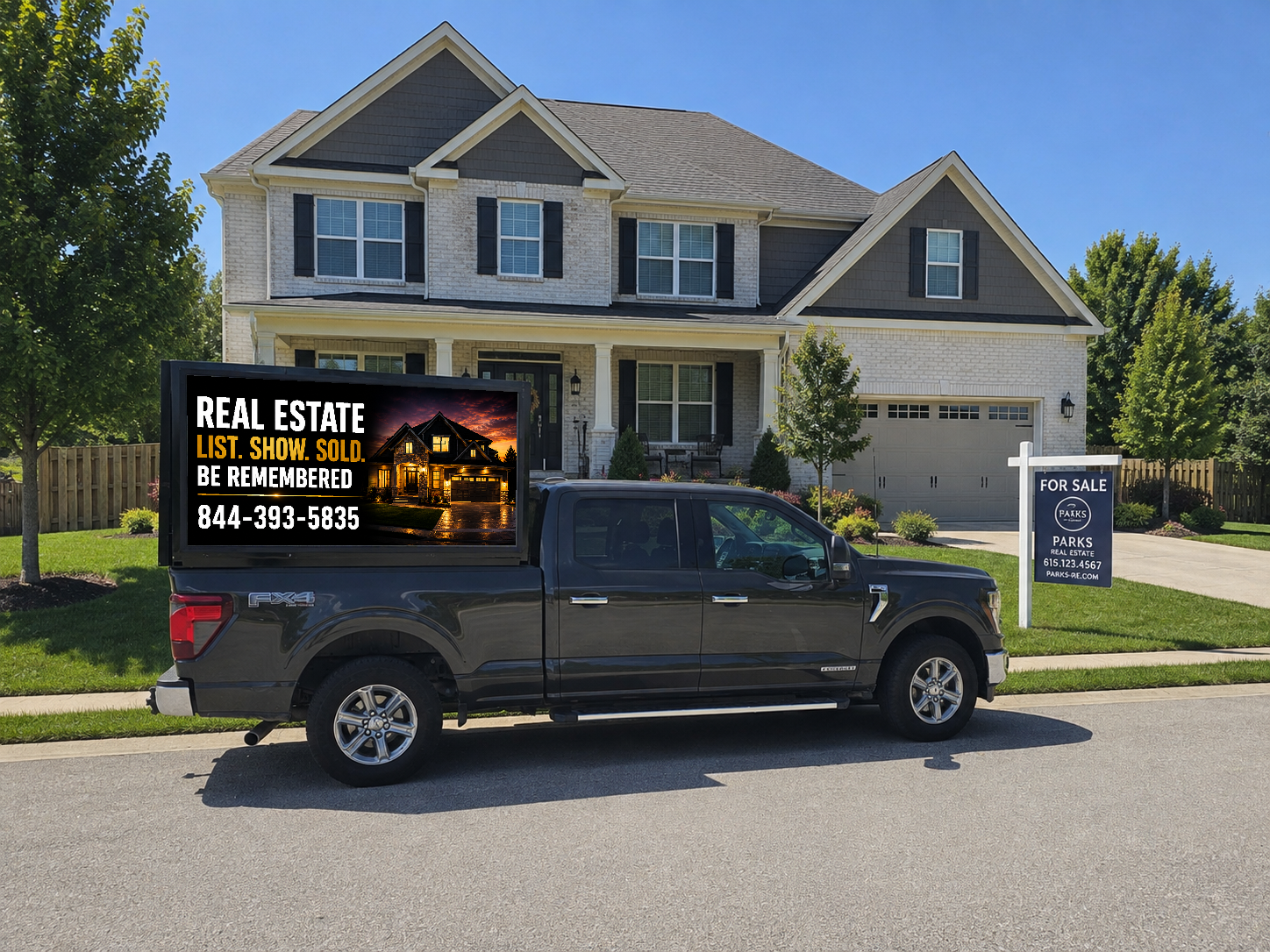 Eye Level Mobile truck in a residential neighborhood