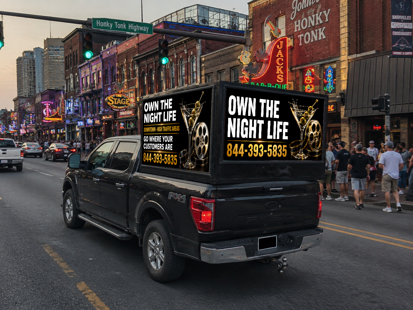 Eye Level Mobile truck in a busy nightlife and events district